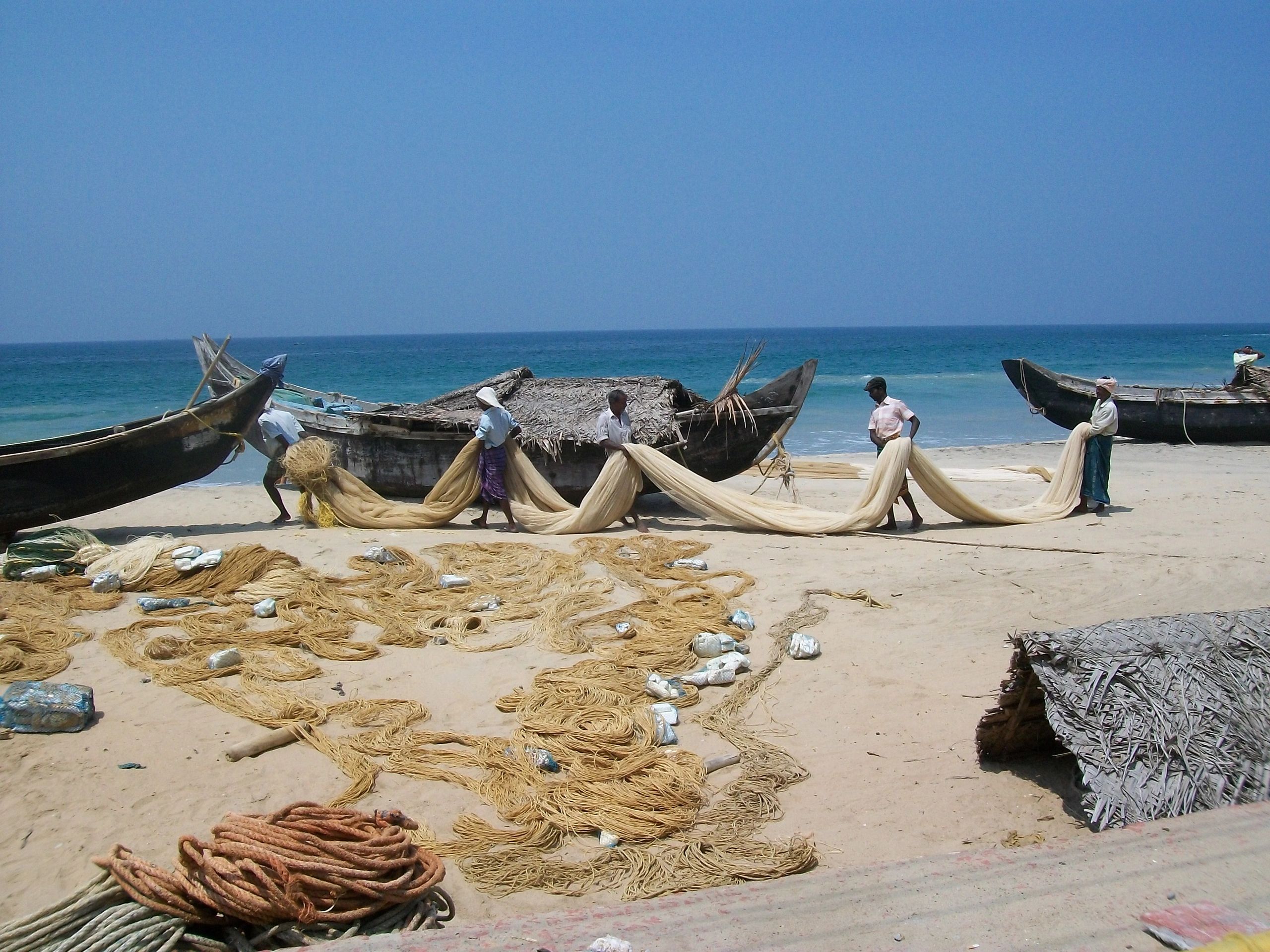Maldives fishermen on the beach