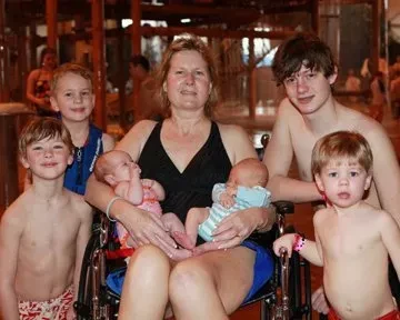 Family gathered together at an indoor pool