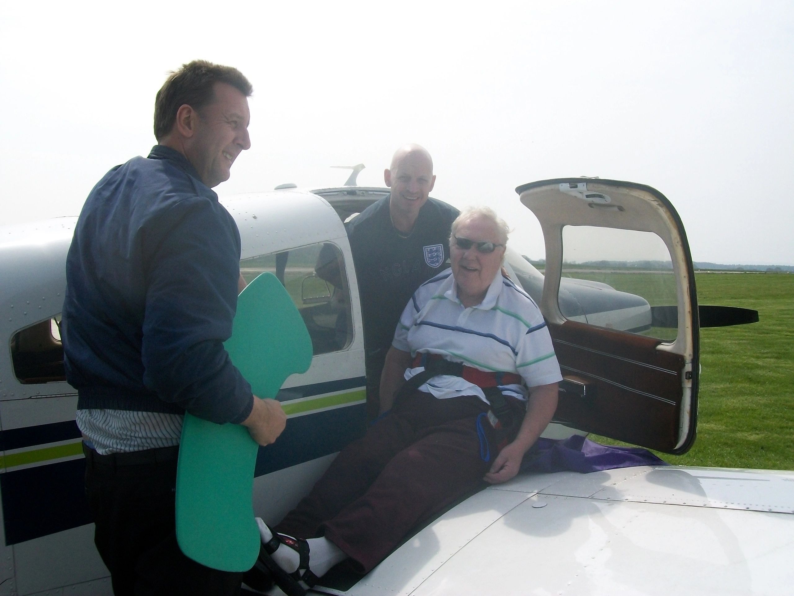 Frank taking his first flying lesson, demonstrating independence with MS